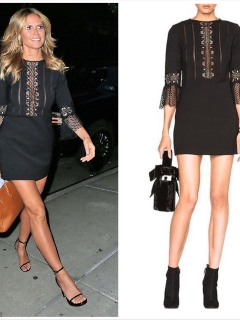 Self-Portraitlace-insert bell-sleeve mini dress 0155